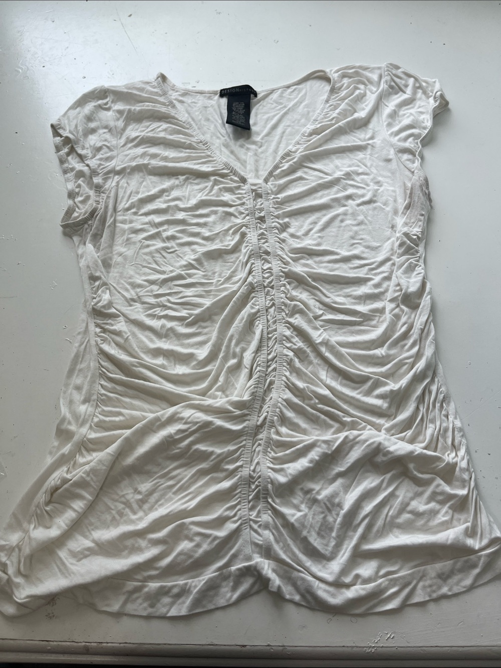 Design History XXL White Short Sleeve Ruffle Tunic Style Blouse